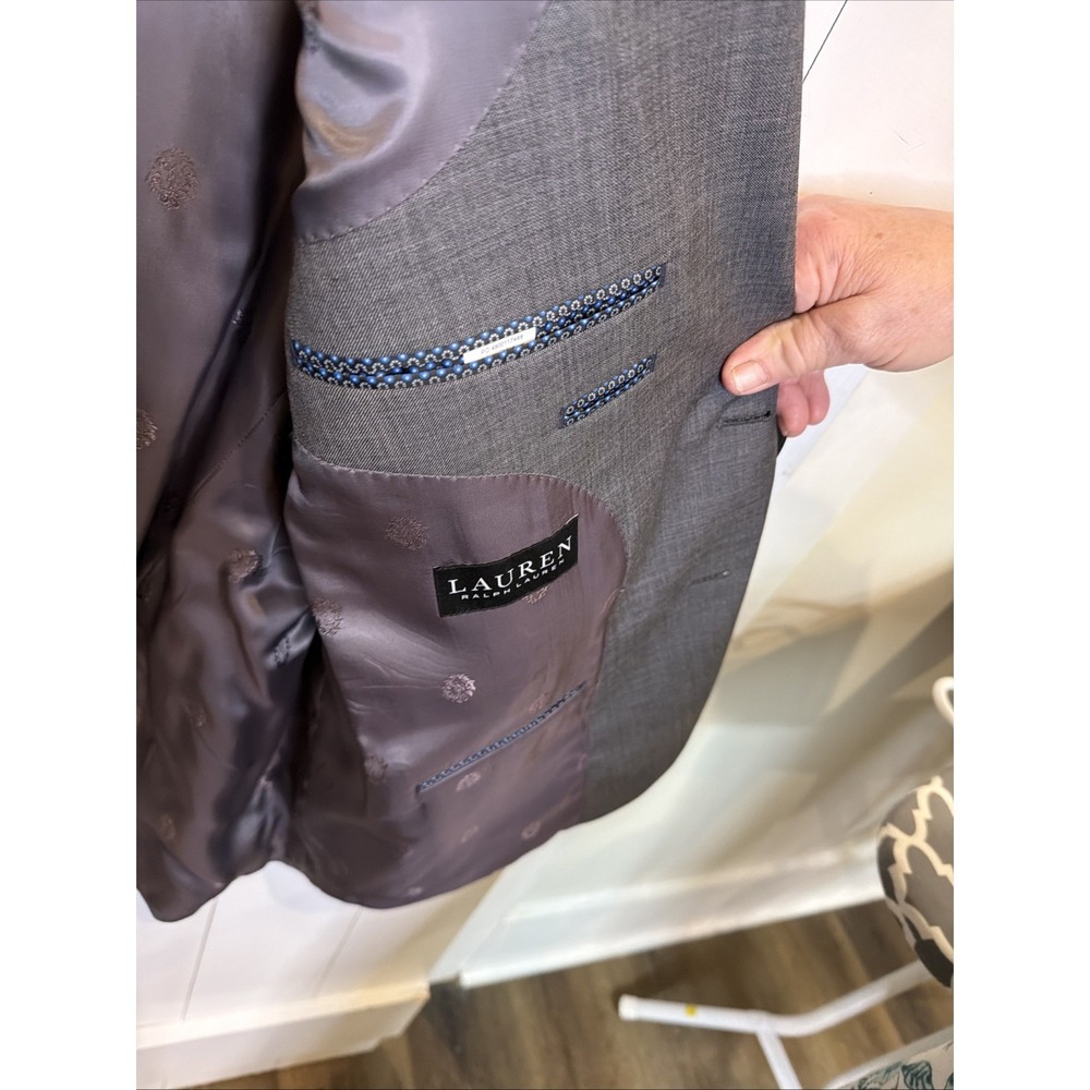 Polo Ralph Lauren Blazer Mens 46R Gray Wool Custom Fit 2 Piece Suit - Picture 8 of 16
